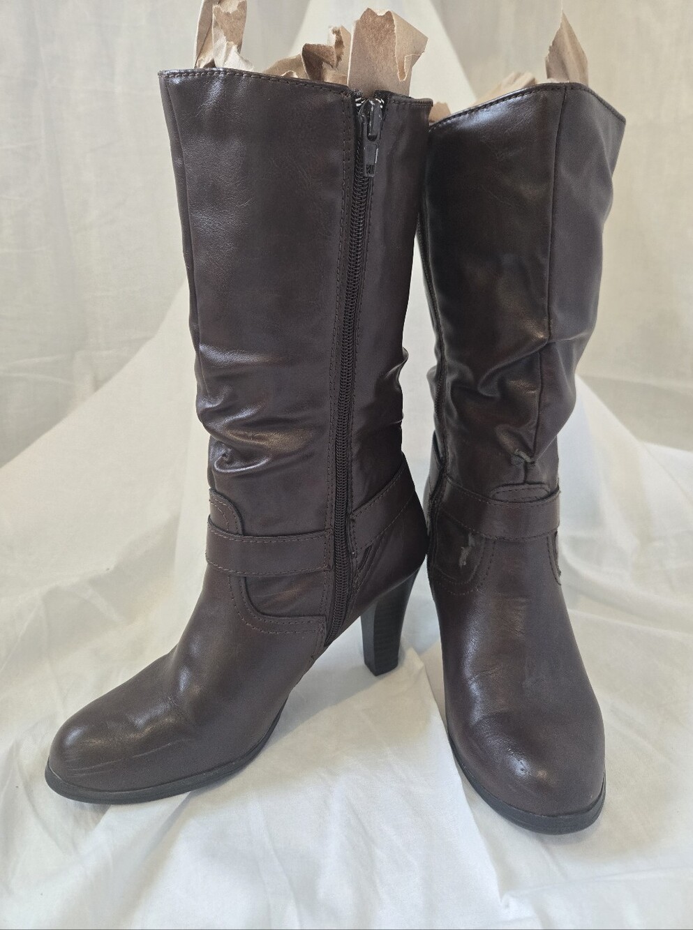 Arizona Jeans women's brown mid-calf heeled side zip boots 7.5